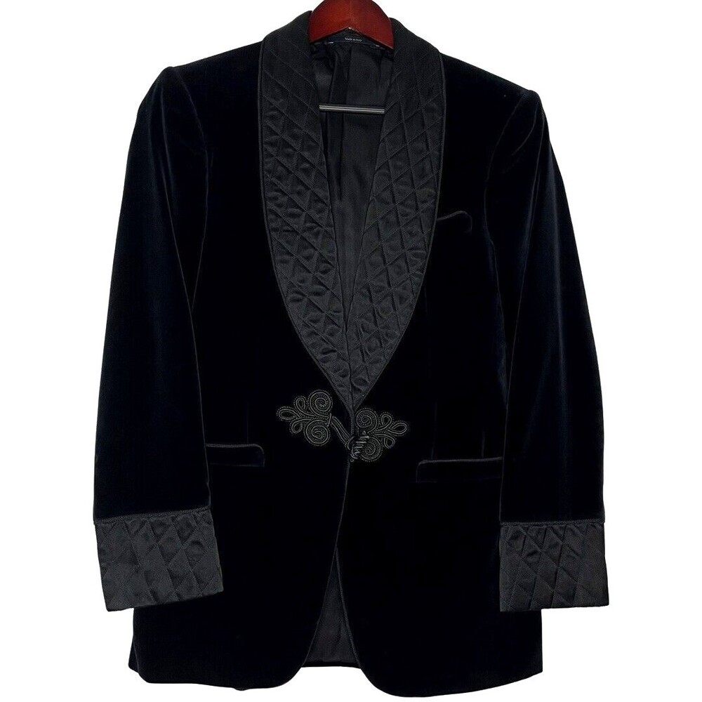 Tom Ford x Gucci Mens Smoking Jacket 46R IT - 36R US Black Velvet Quilted Satin